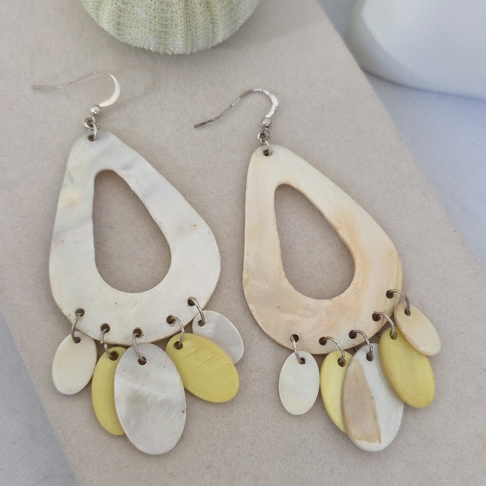 Artisan Vintage Large Statement Shell Drop Earrings
